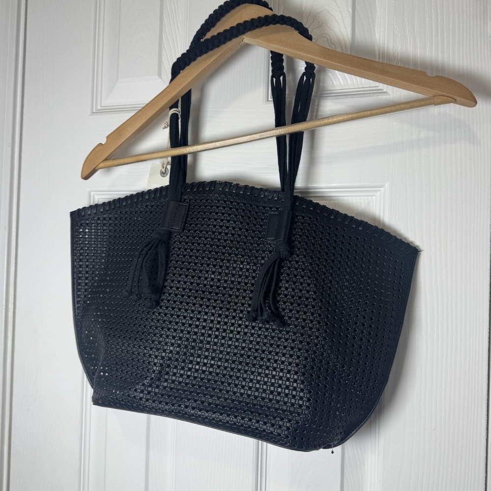 Lucky Brand Llyn‎ Black Perforated Leather Women Tote Handbag  NWT - Picture 5 of 7